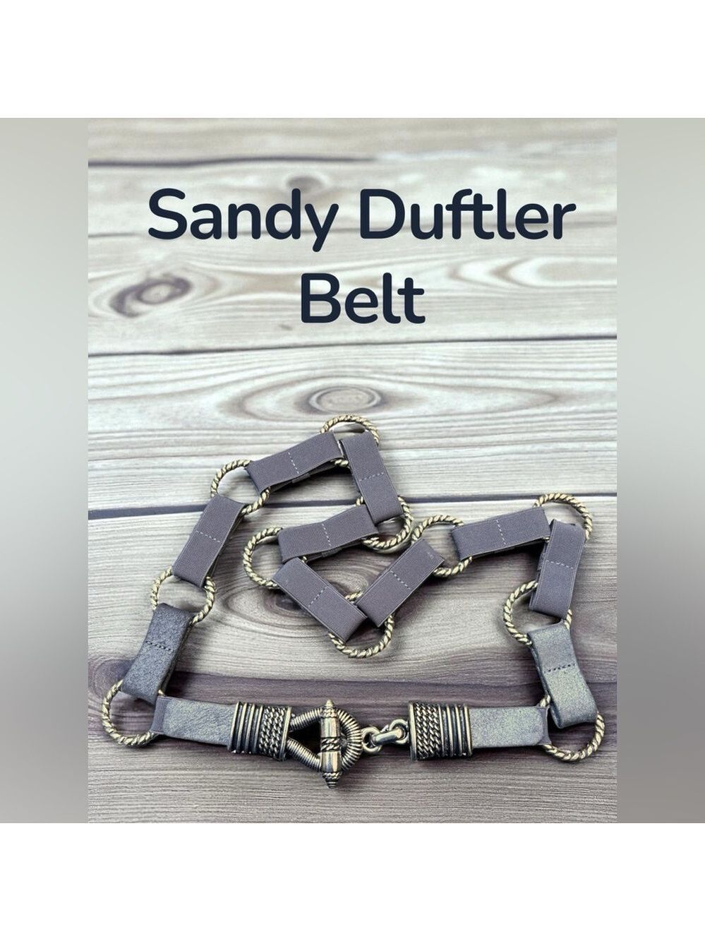 Sandy Duftler-size large vintage T-bar belt. Leather, elastic, metalwork. EUC! - Picture 4 of 8
